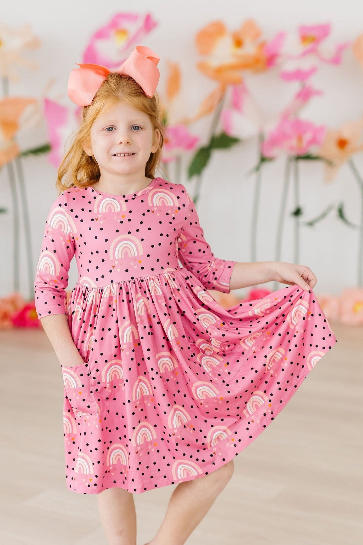 Rainbow Wishes 3/4 Sleeve Pocket Twirl Dress 5