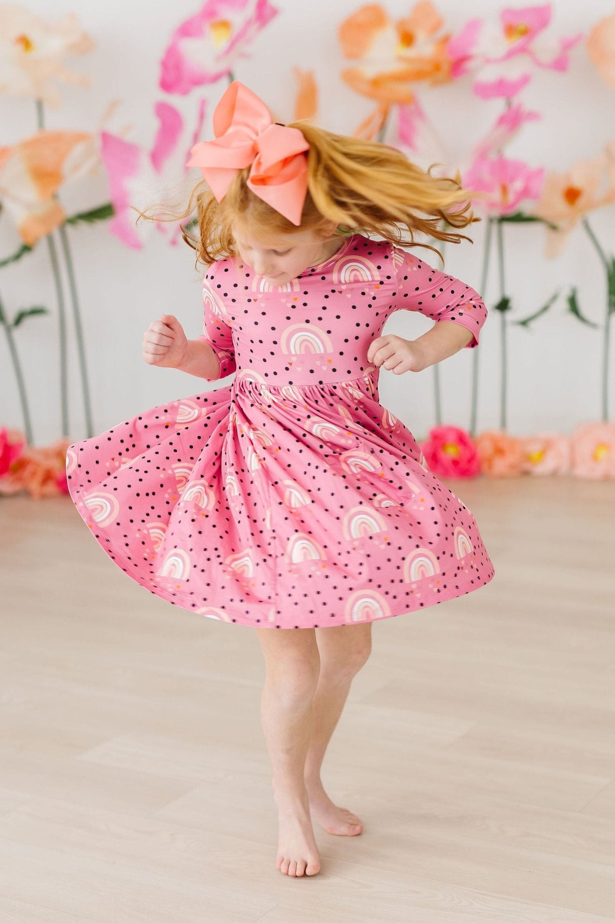 Rainbow Wishes 3/4 Sleeve Pocket Twirl Dress 1