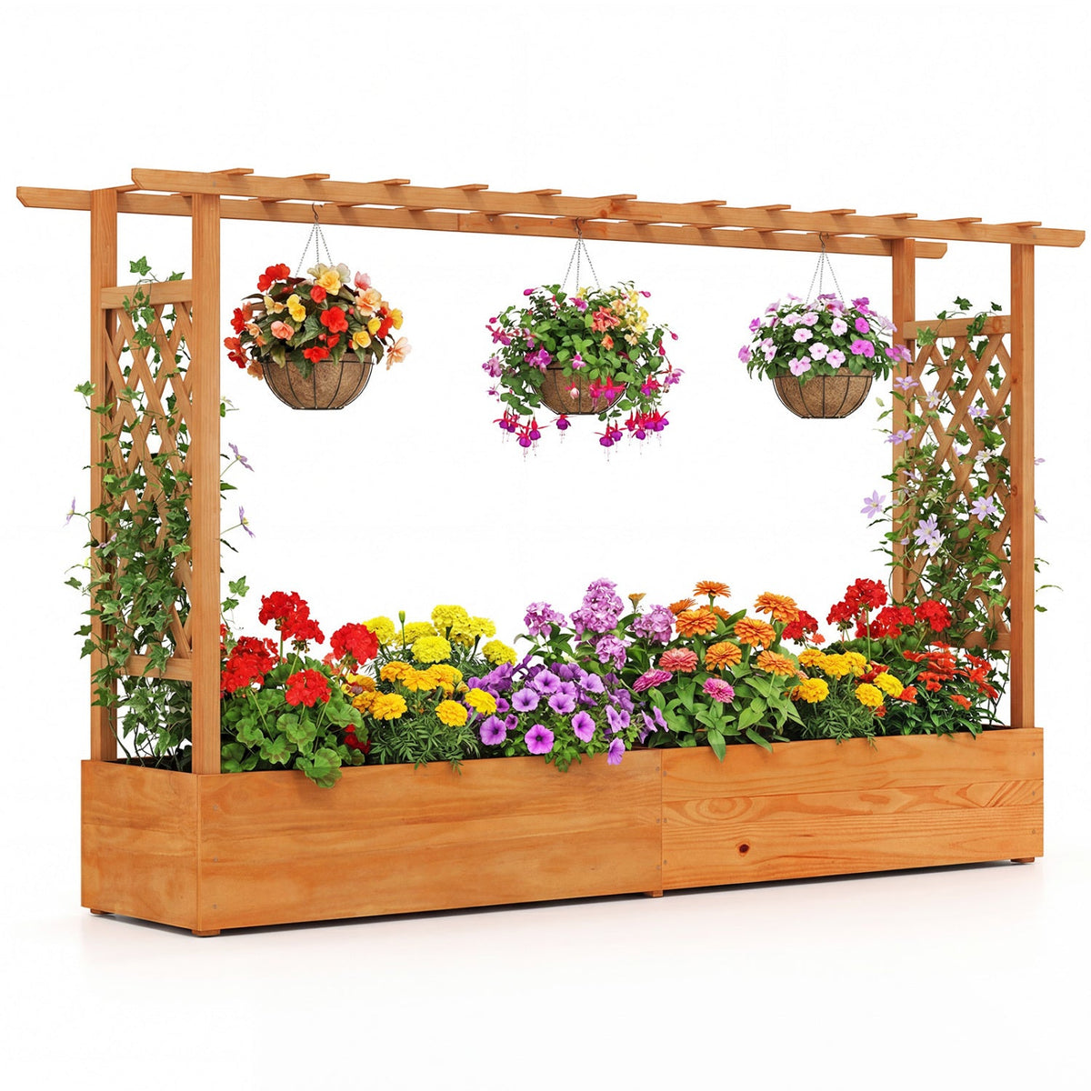 Raised Garden Bed Planter Box with Lattice Trellis Drainage Holes 3