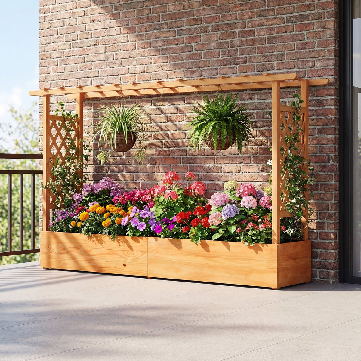 Raised Garden Bed Planter Box with Lattice Trellis Drainage Holes 1