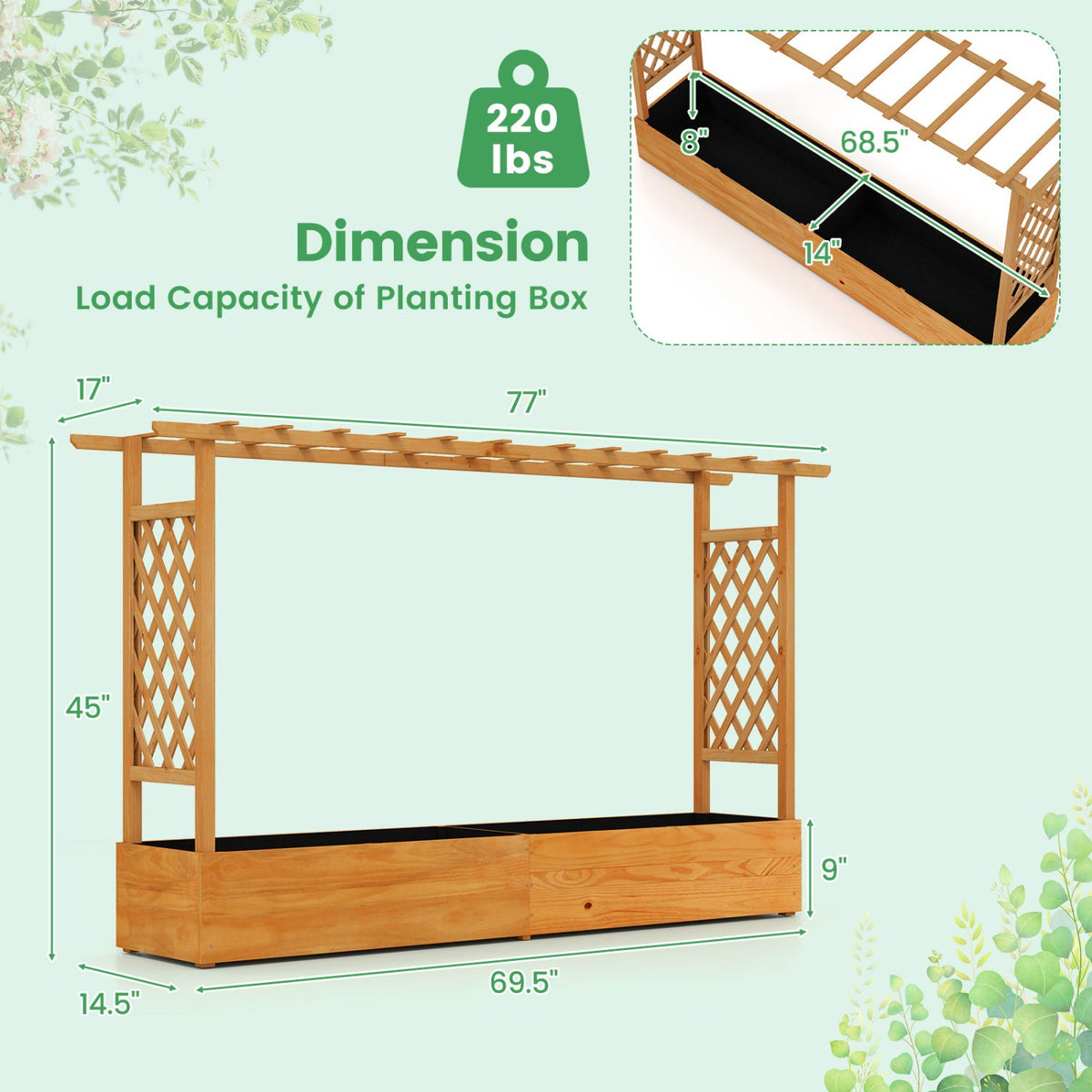 Raised Garden Bed Planter Box with Lattice Trellis Drainage Holes 5