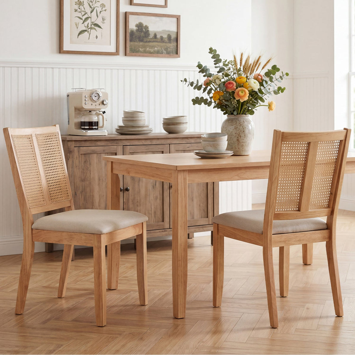 Rattan Dining Chairs Set of 2 with Curved Backrest 1