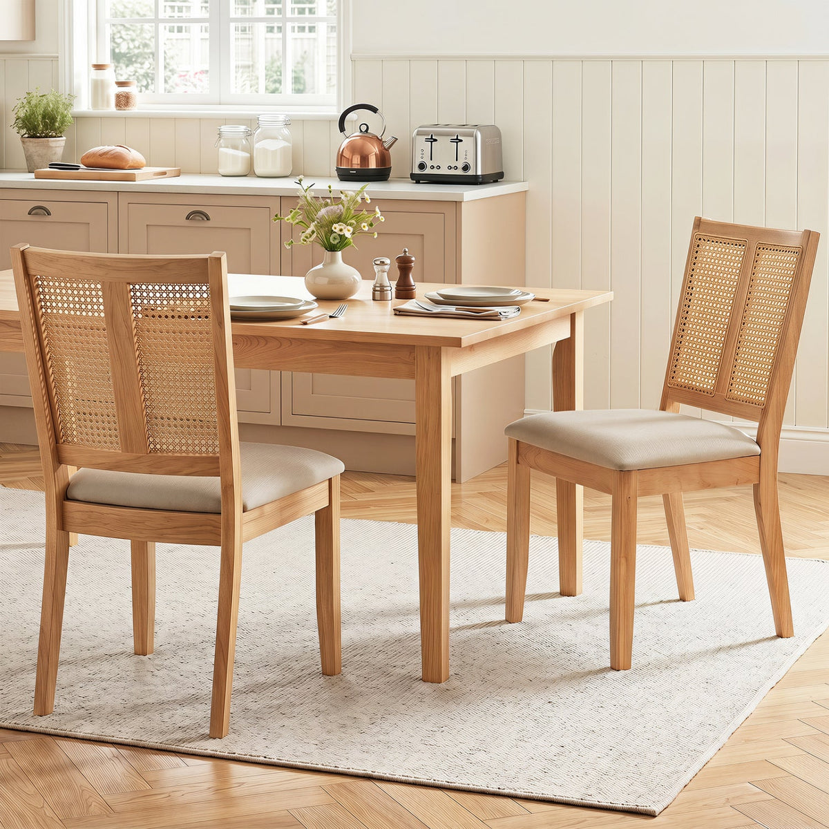 Rattan Dining Chairs Set of 2 with Curved Backrest 2