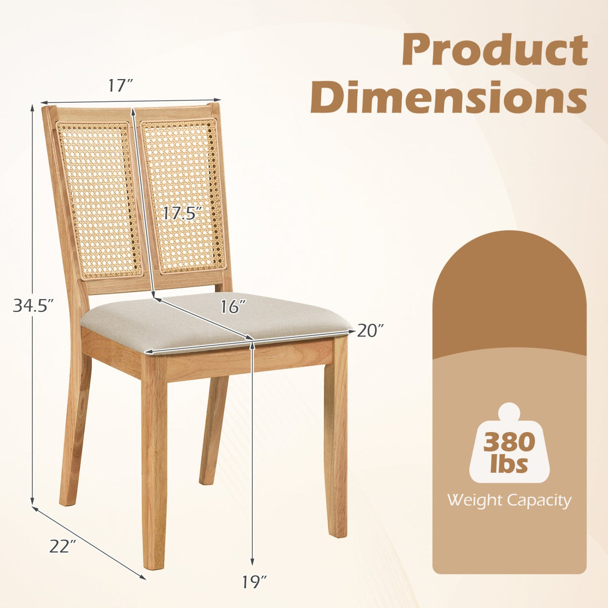 Rattan Dining Chairs Set of 2 with Curved Backrest 4