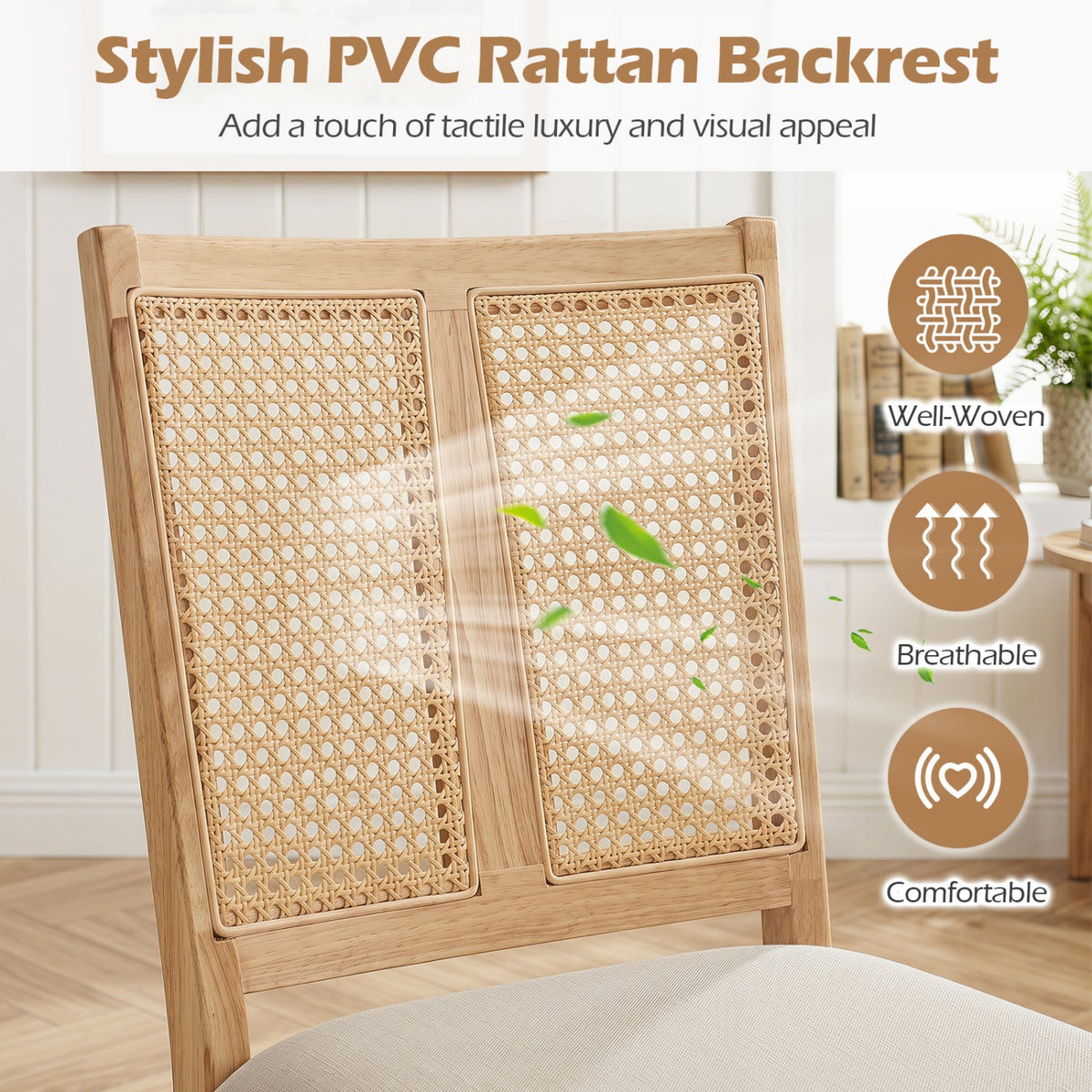 Rattan Dining Chairs Set of 2 with Curved Backrest 6
