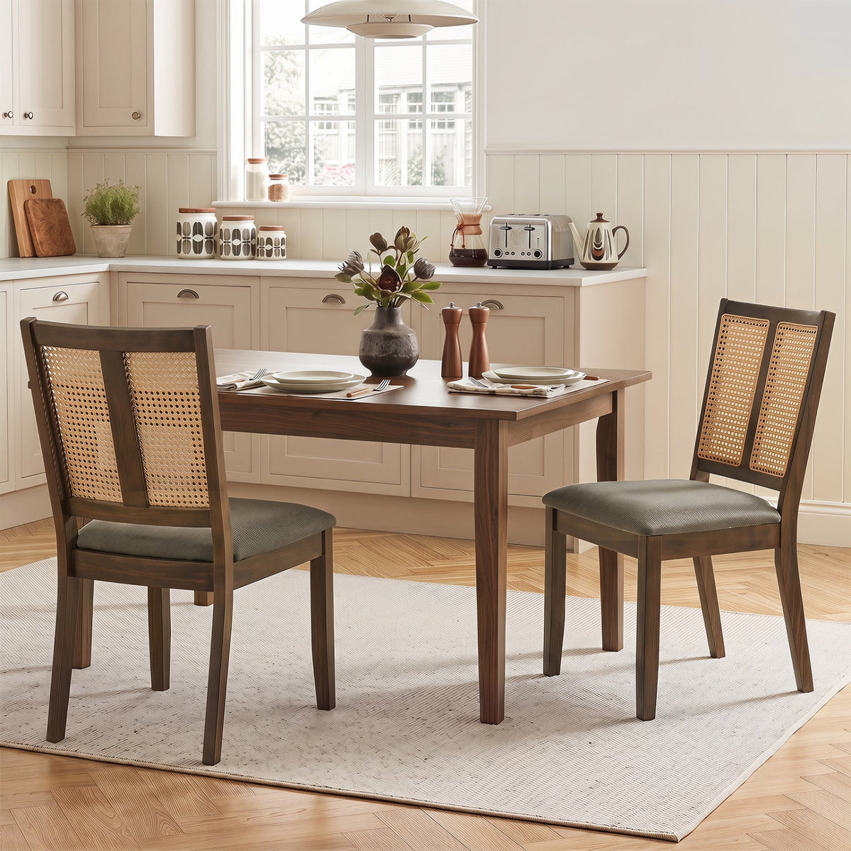 Rattan Dining Chairs Set of 2 with Curved Backrest 1