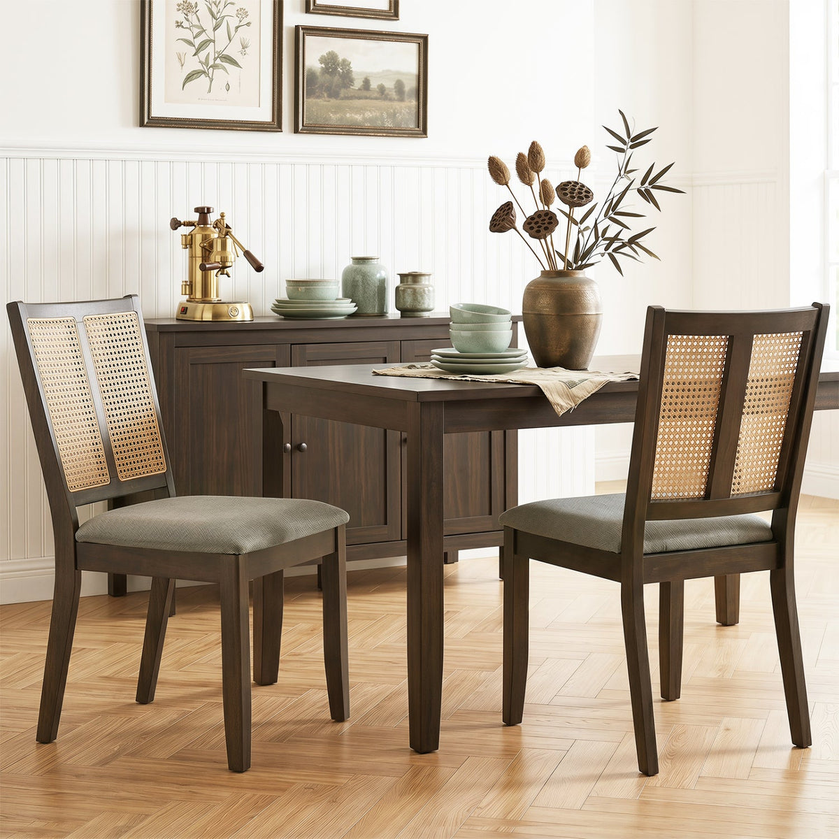 Rattan Dining Chairs Set of 2 with Curved Backrest 2