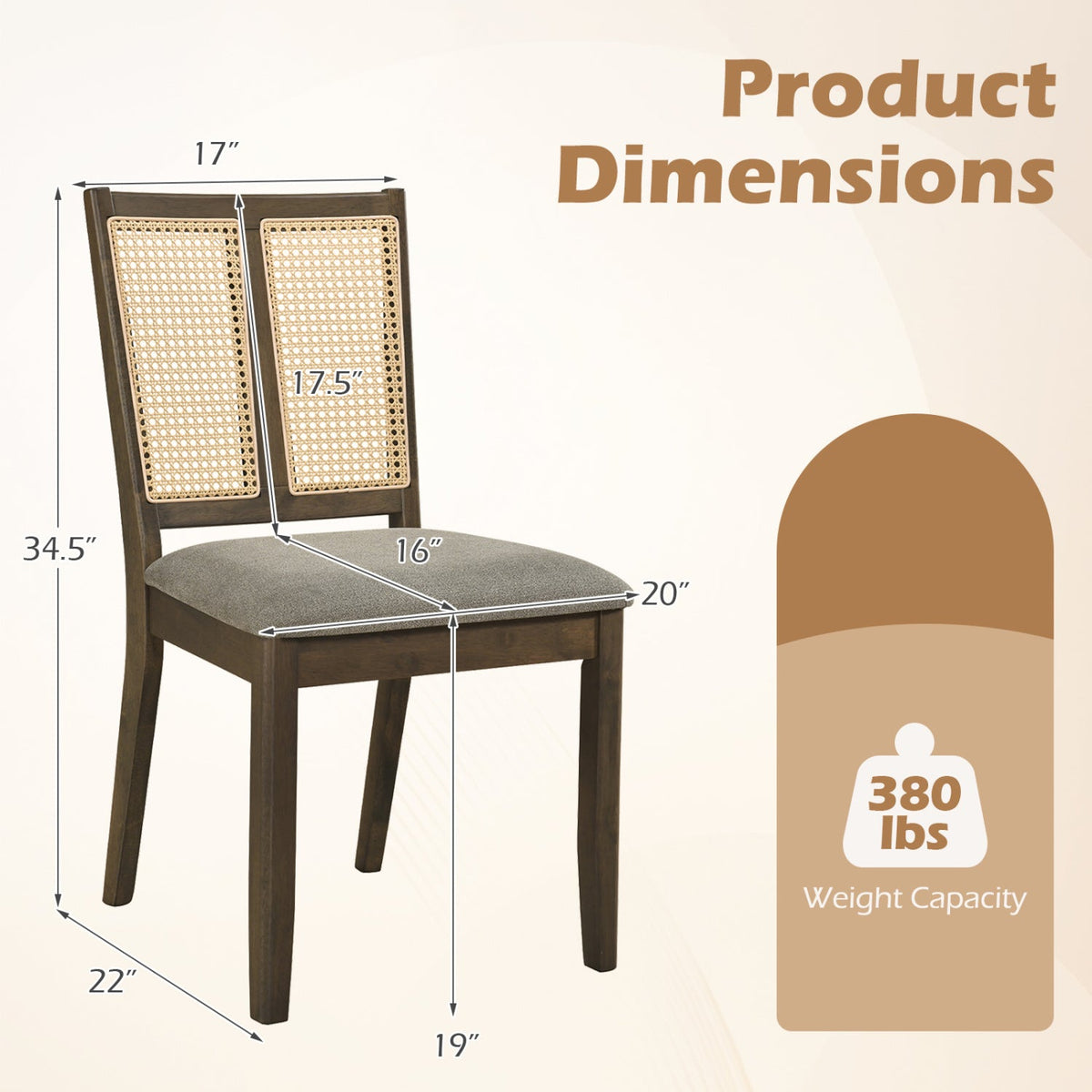 Rattan Dining Chairs Set of 2 with Curved Backrest 4