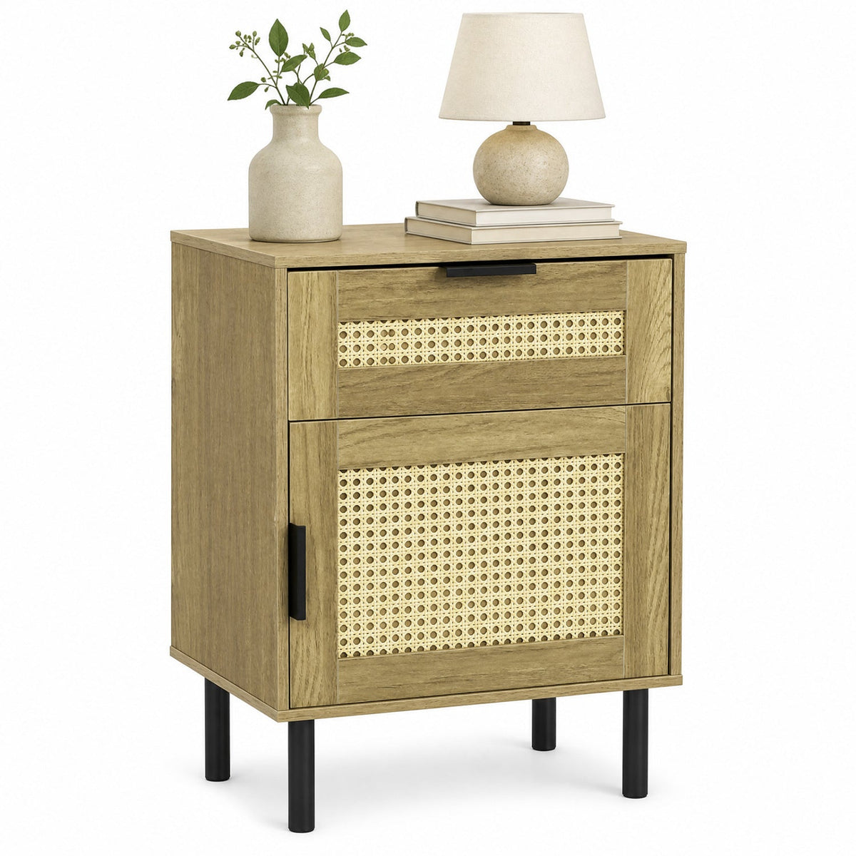 Rattan Nightstand with Drawer and Storage Cabinet 4