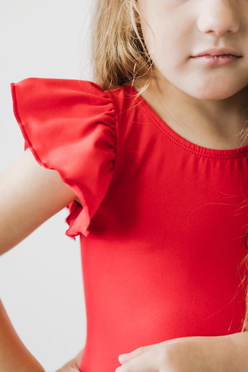 Red S/S Flutter Sleeve Leotard 3