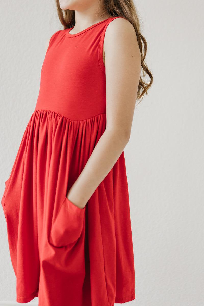 Red Tank Pocket Twirl Dress 5