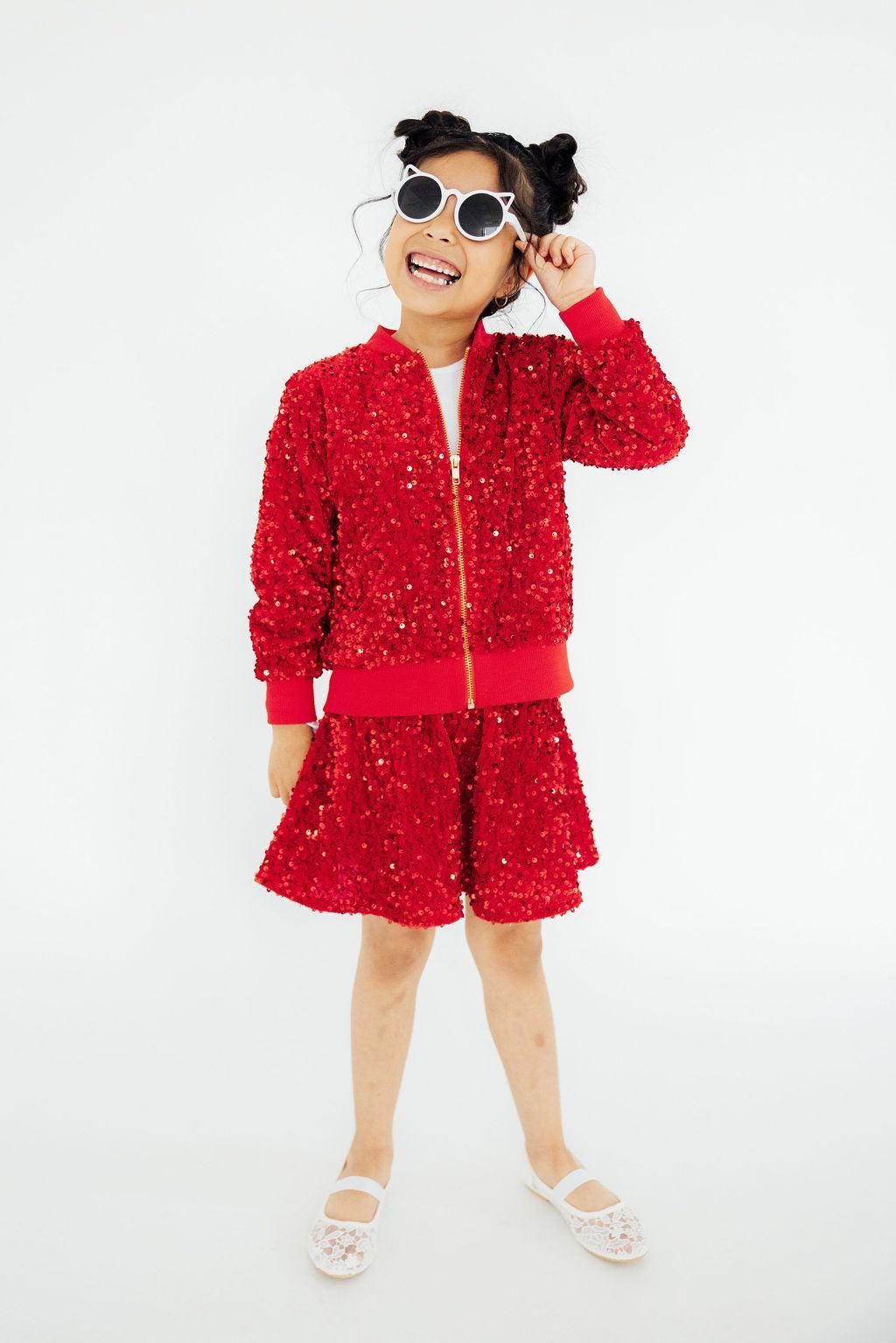 Red Velvet Sequin Twirl Skort 1