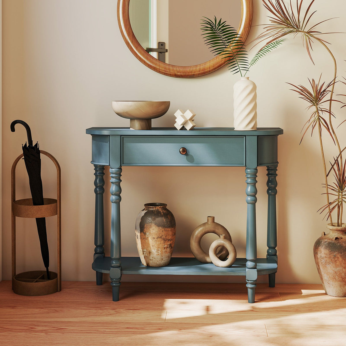 Retro Console Table 36"L Wooden 2-Tier Narrow Behind Couch Foyer Table 6
