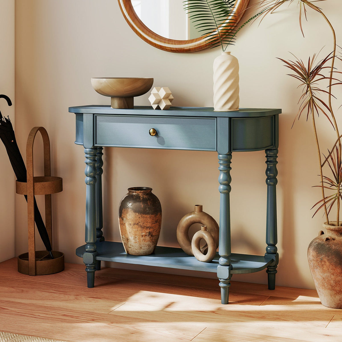 Retro Console Table 36"L Wooden 2-Tier Narrow Behind Couch Foyer Table 16