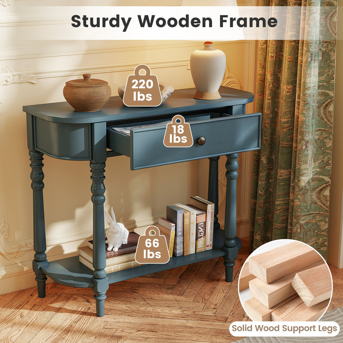 Retro Console Table 36"L Wooden 2-Tier Narrow Behind Couch Foyer Table 22