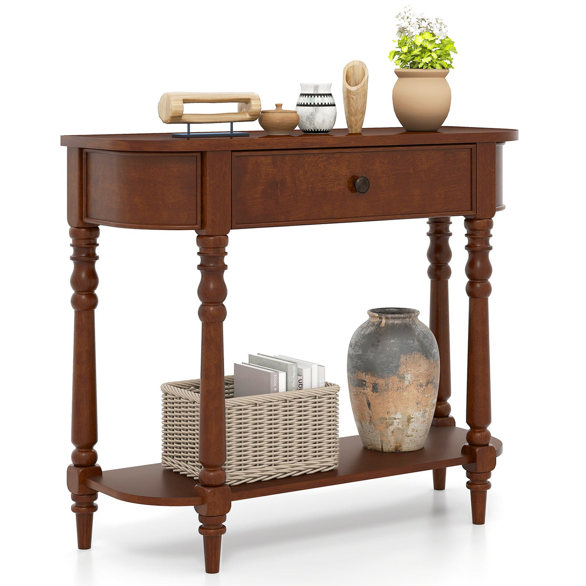 Retro Console Table 36"L Wooden 2-Tier Narrow Behind Couch Foyer Table 7