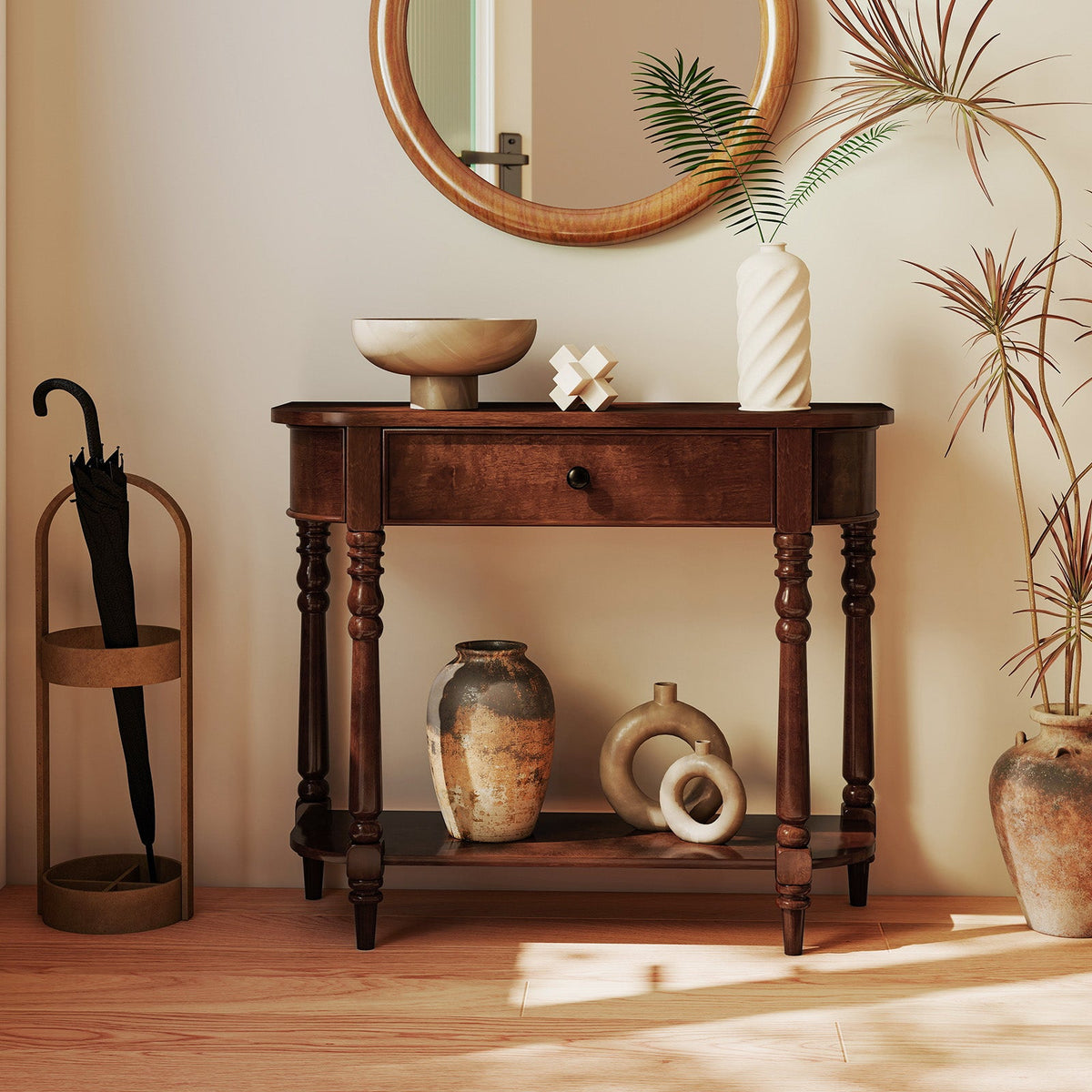 Retro Console Table 36"L Wooden 2-Tier Narrow Behind Couch Foyer Table 4