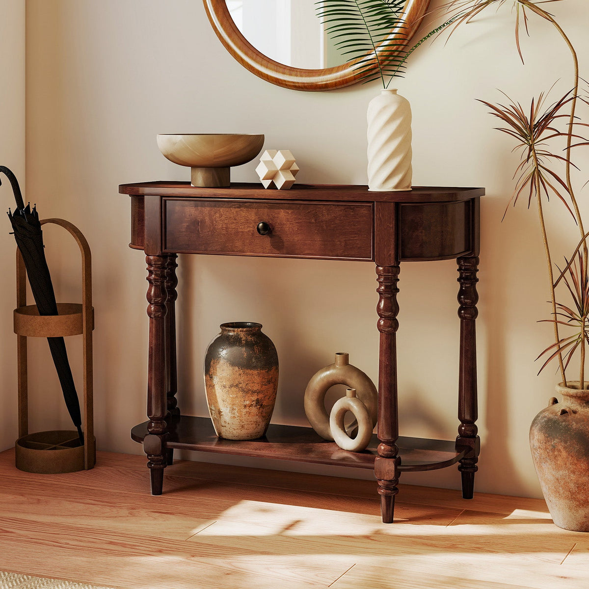 Retro Console Table 36"L Wooden 2-Tier Narrow Behind Couch Foyer Table 17