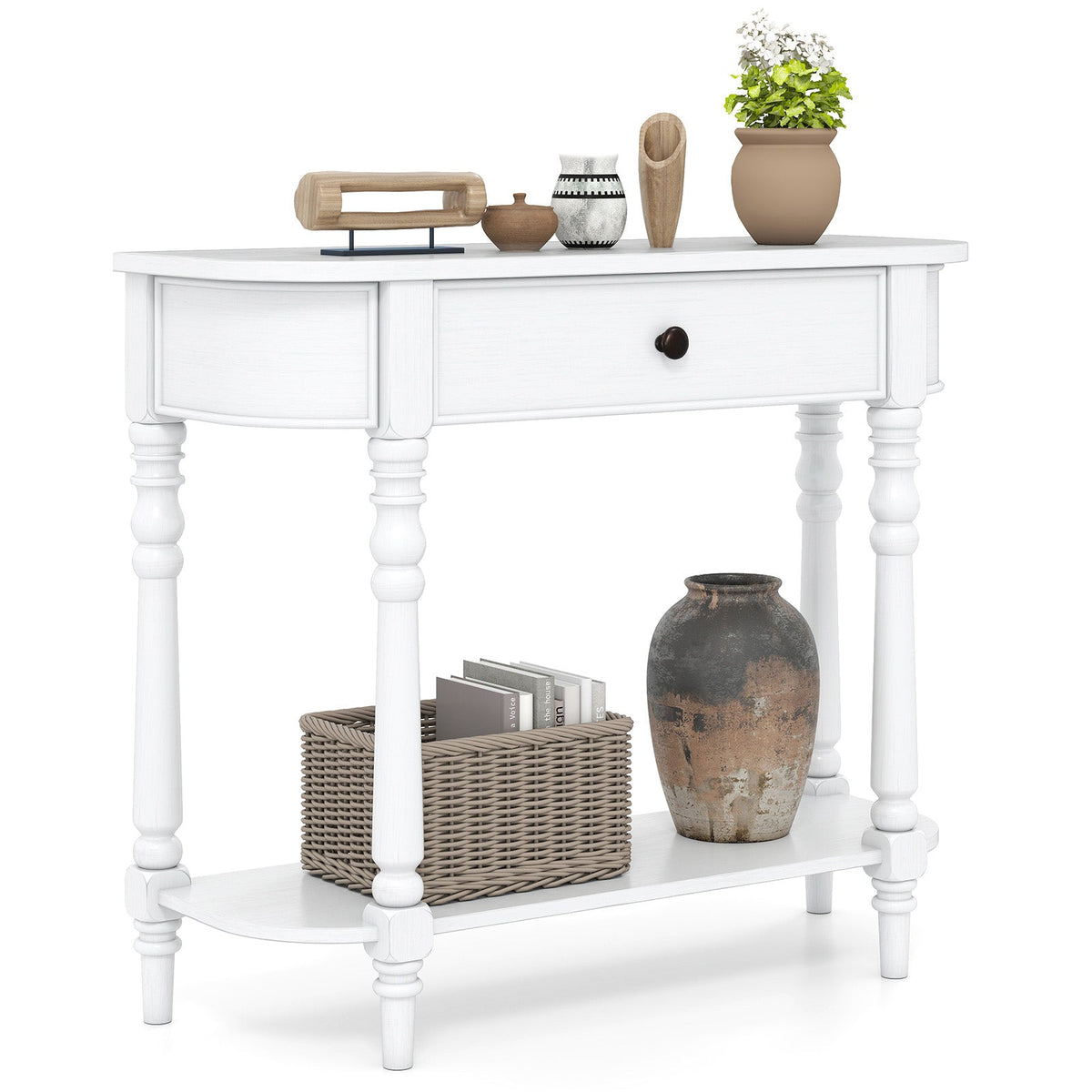 Retro Console Table 36"L Wooden 2-Tier Narrow Behind Couch Foyer Table 8