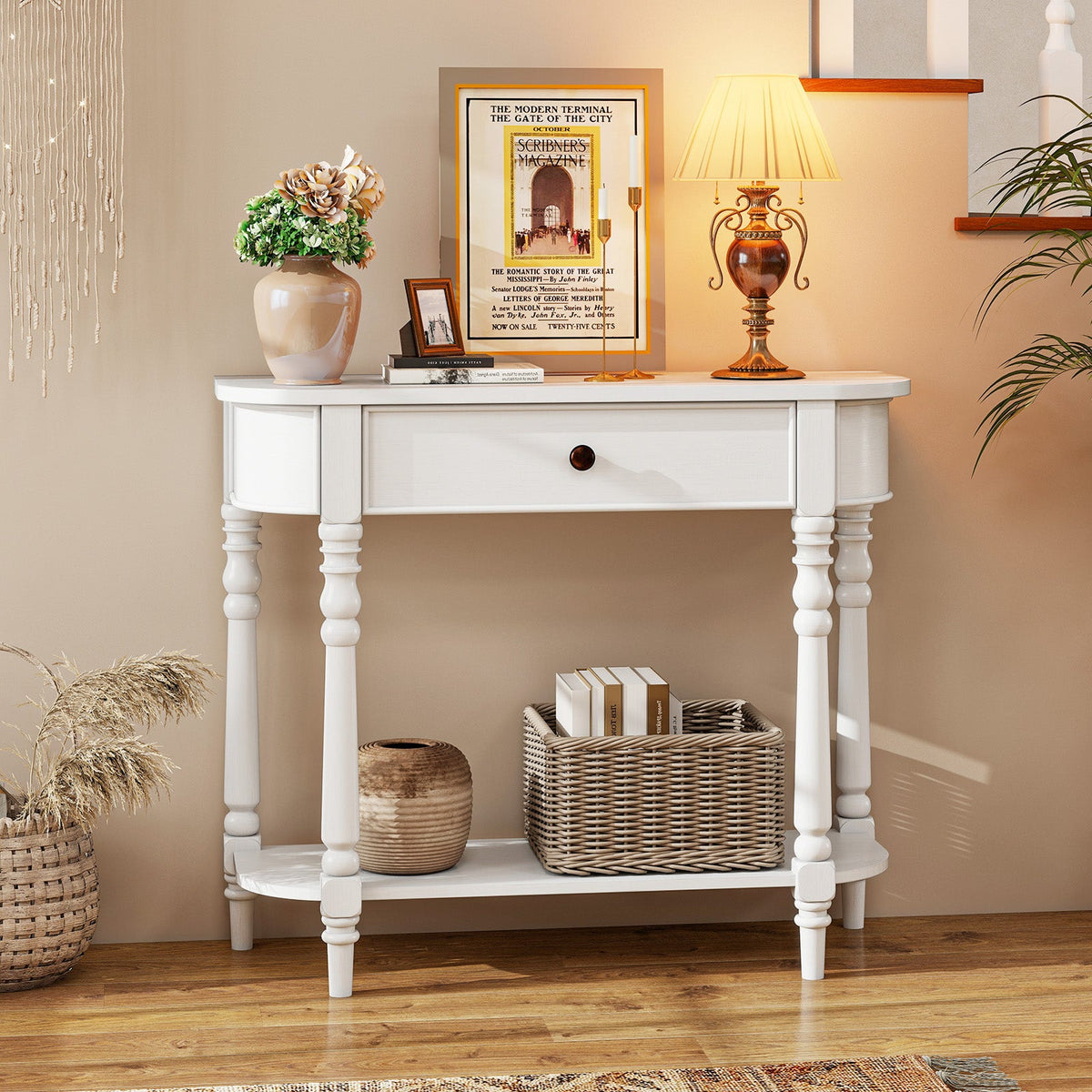 Retro Console Table 36"L Wooden 2-Tier Narrow Behind Couch Foyer Table 3