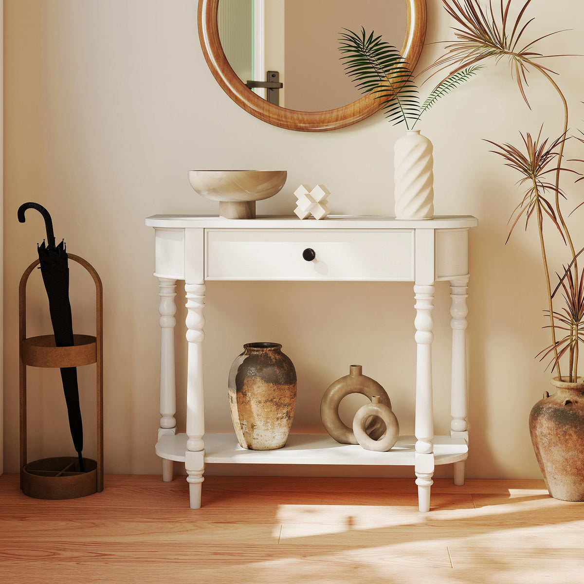Retro Console Table 36"L Wooden 2-Tier Narrow Behind Couch Foyer Table 5