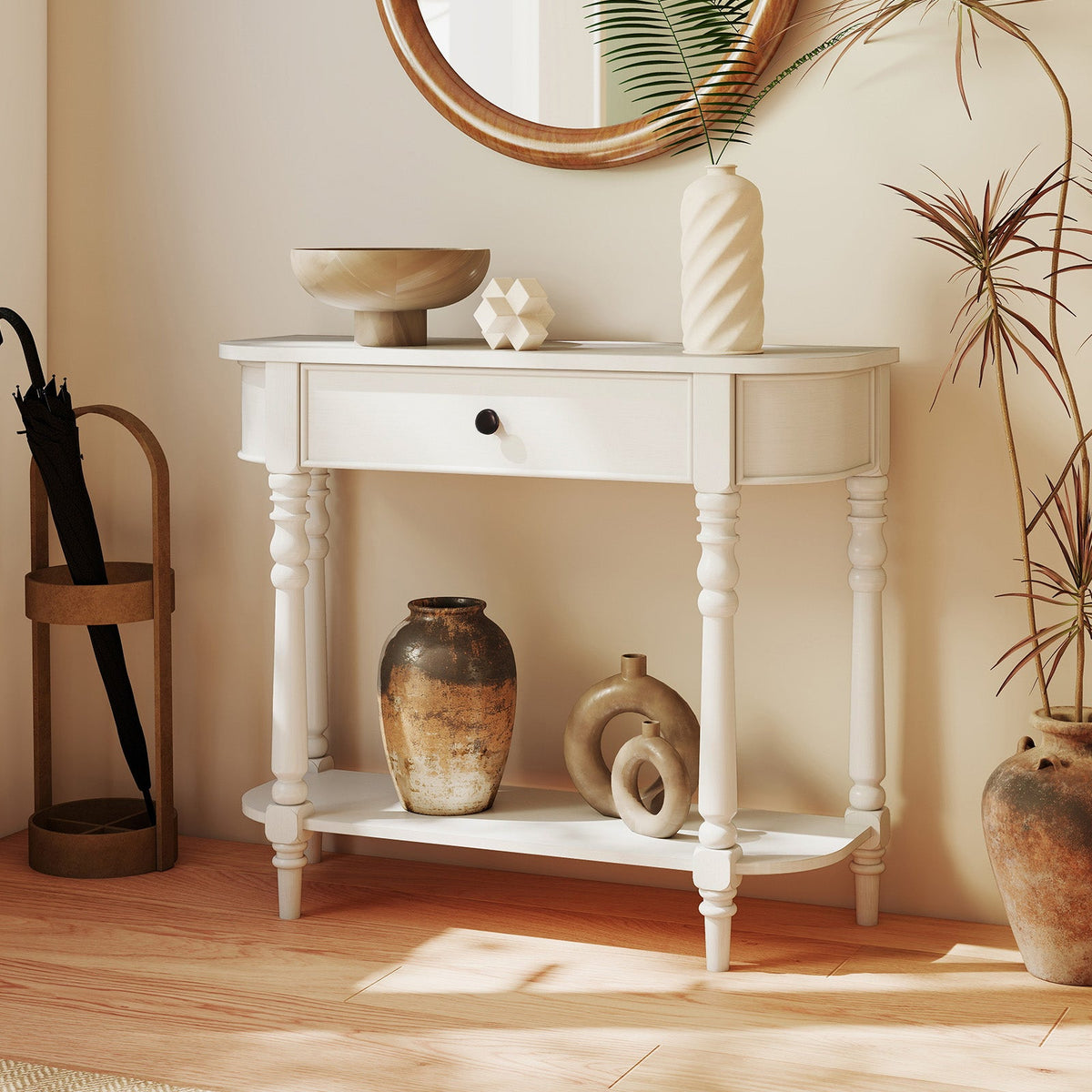 Retro Console Table 36"L Wooden 2-Tier Narrow Behind Couch Foyer Table 18