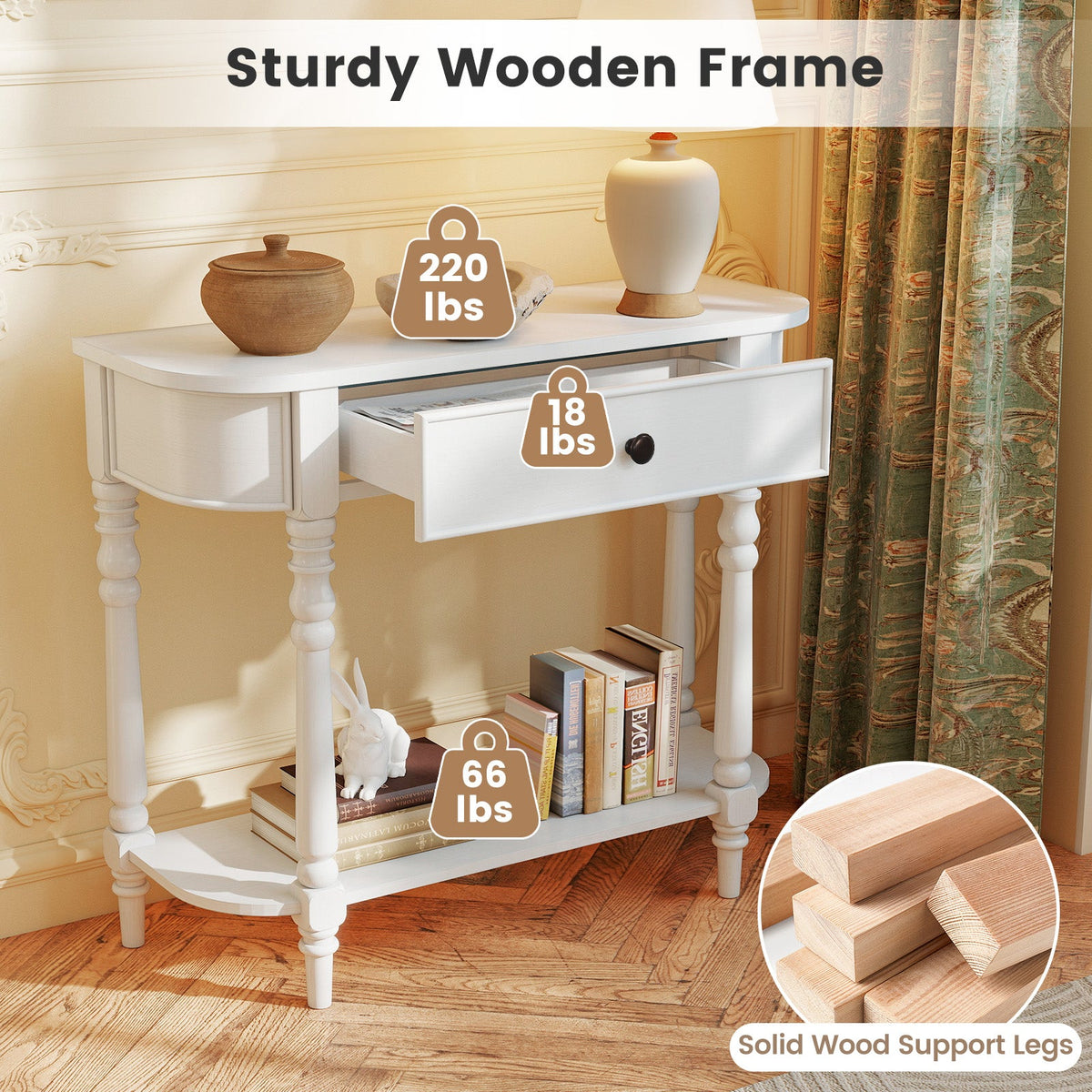 Retro Console Table 36"L Wooden 2-Tier Narrow Behind Couch Foyer Table 24