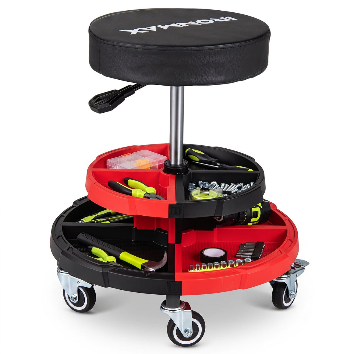 Rolling Mechanic Stool with Adjustable Height and Tool Trays 3