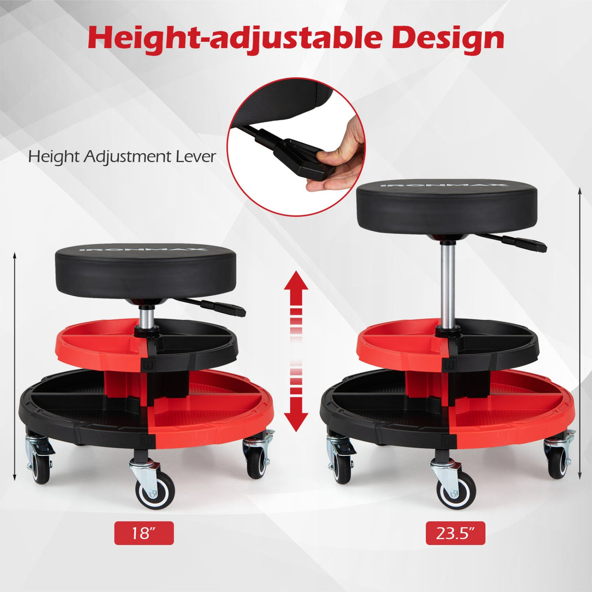 Rolling Mechanic Stool with Adjustable Height and Tool Trays 6