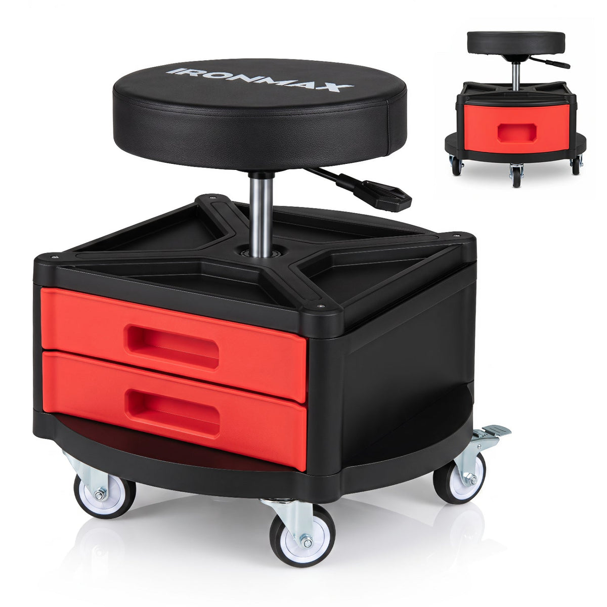 Rolling Mechanic Stool with Cushioned Seat & Tool Trays 330 LBS 3