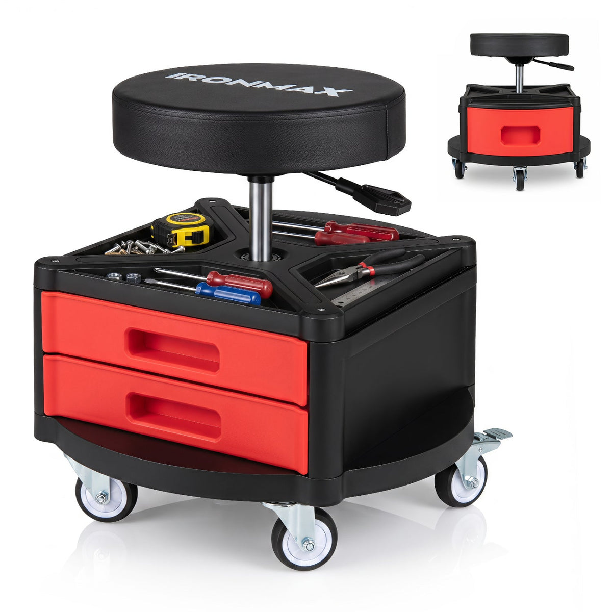 Rolling Mechanic Stool with Cushioned Seat & Tool Trays 330 LBS 4