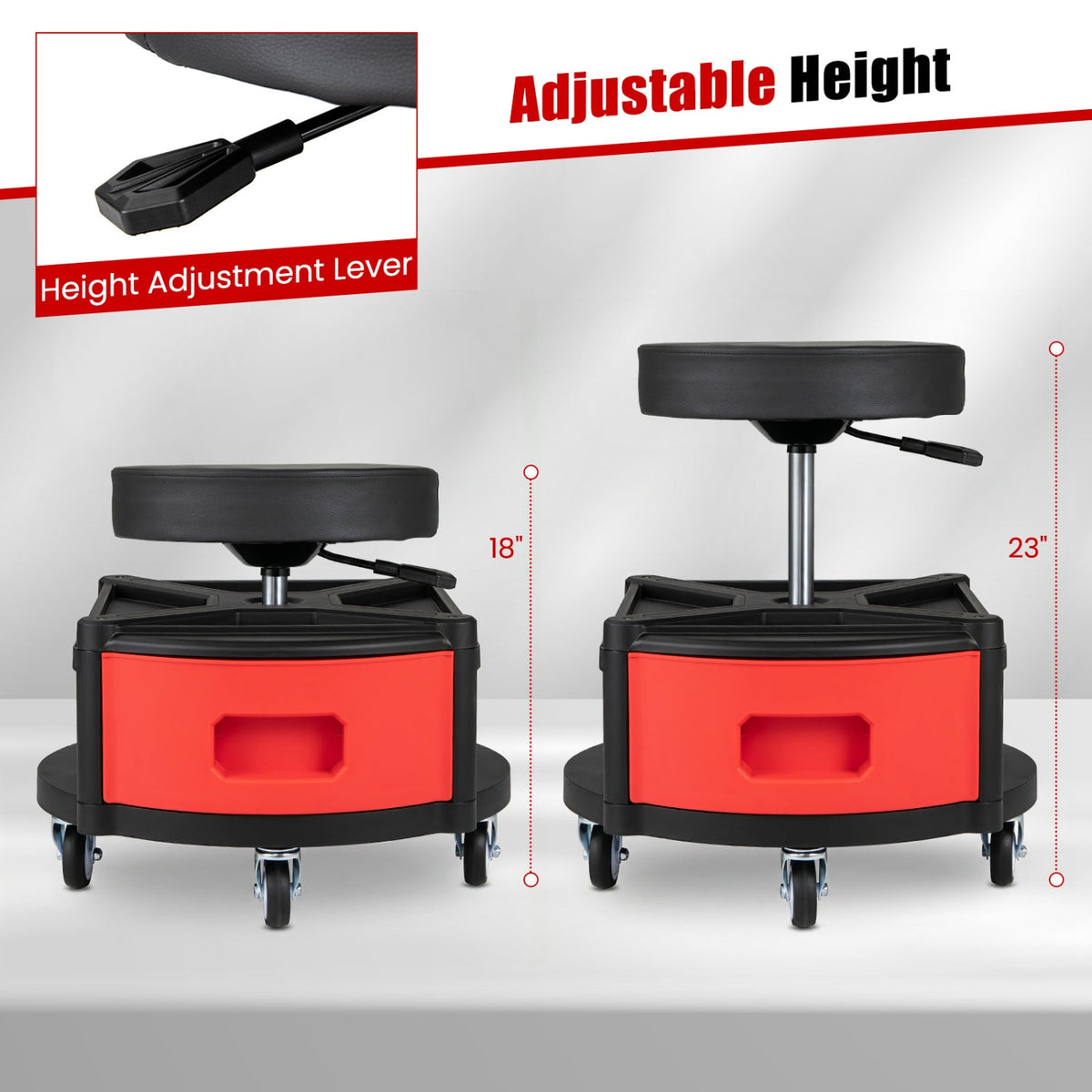 Rolling Mechanic Stool with Cushioned Seat & Tool Trays 330 LBS 6
