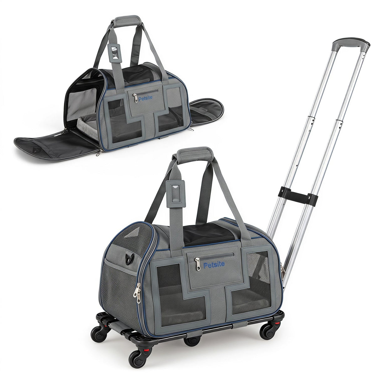 Rolling Pet Carrier with Wheels & Telescopic Handle 1