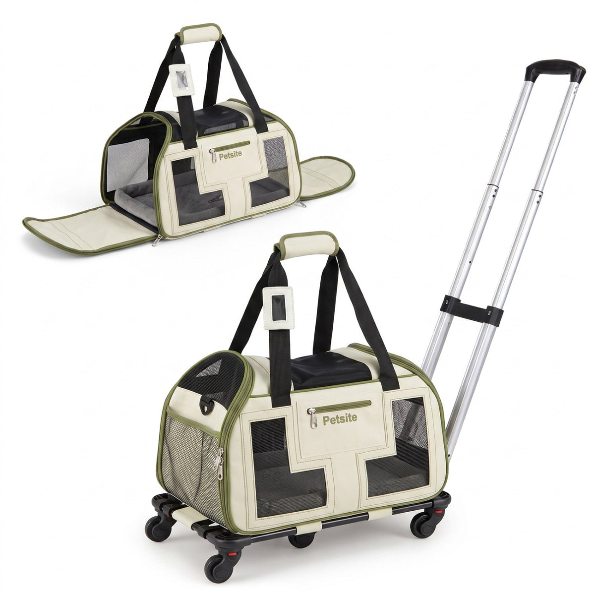 Rolling Pet Carrier with Wheels & Telescopic Handle 2