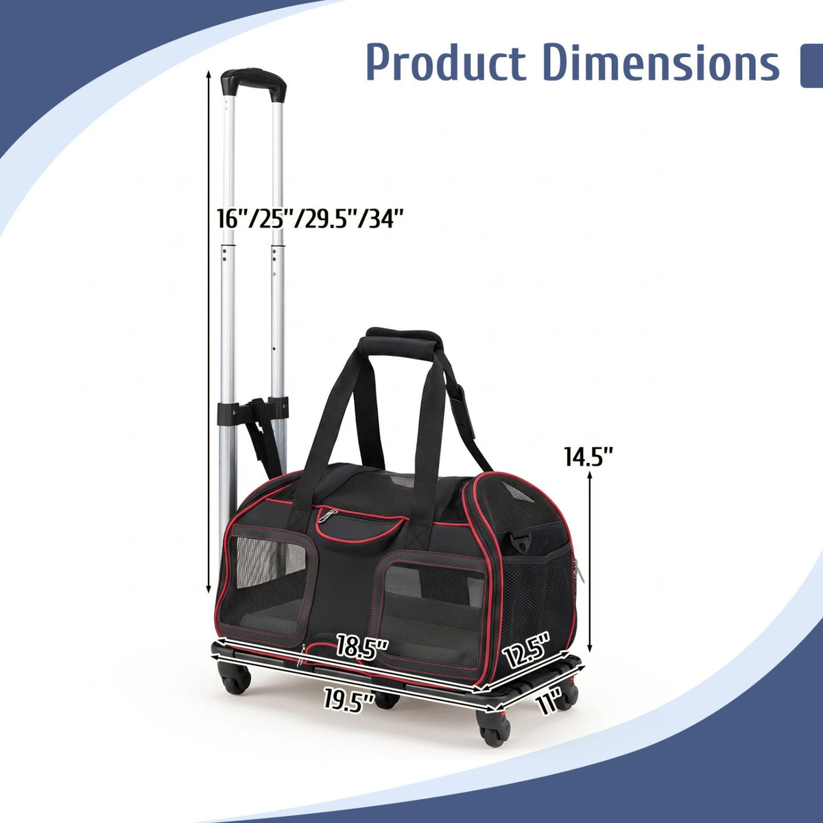 Rolling Pet Carrier with Wheels & Telescopic Handle 7