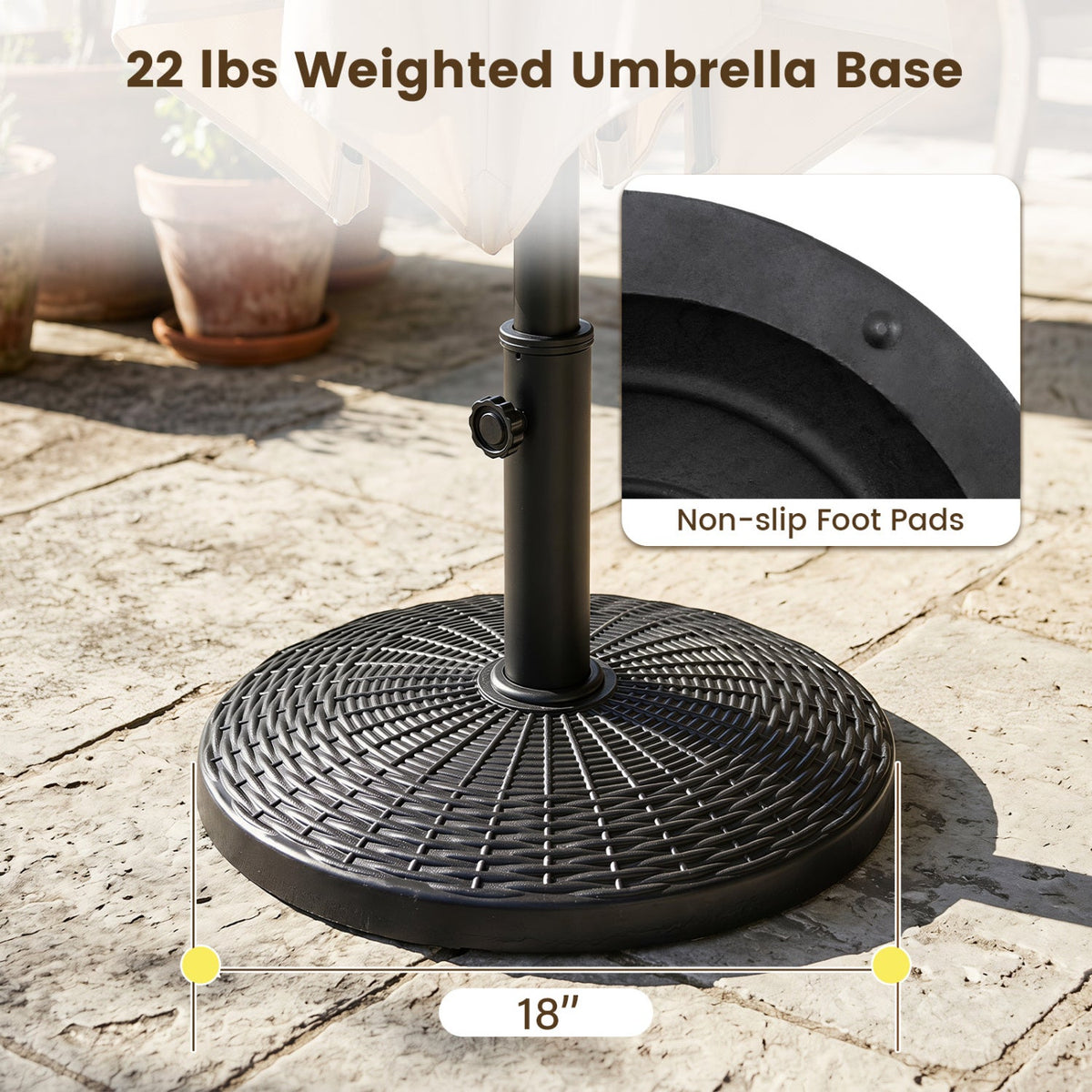 Patio Umbrella Base 22 lbs Resin Wicker Style 8