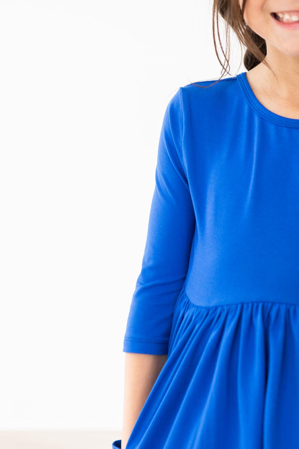 Royal Blue 3/4 Sleeve Pocket Twirl Dress 3