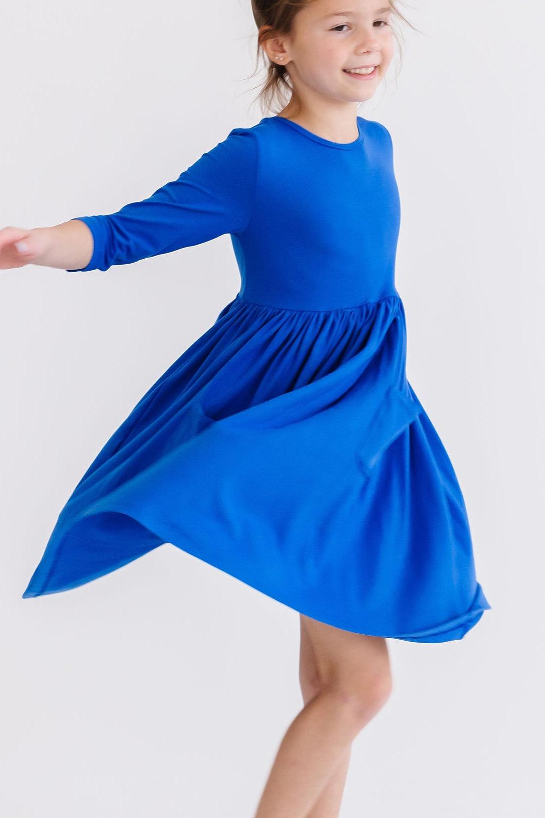 Royal Blue 3/4 Sleeve Pocket Twirl Dress 7