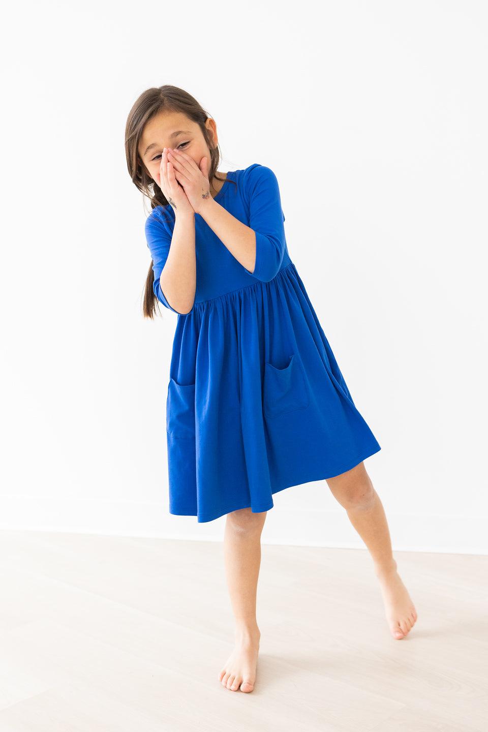 Royal Blue 3/4 Sleeve Pocket Twirl Dress 1