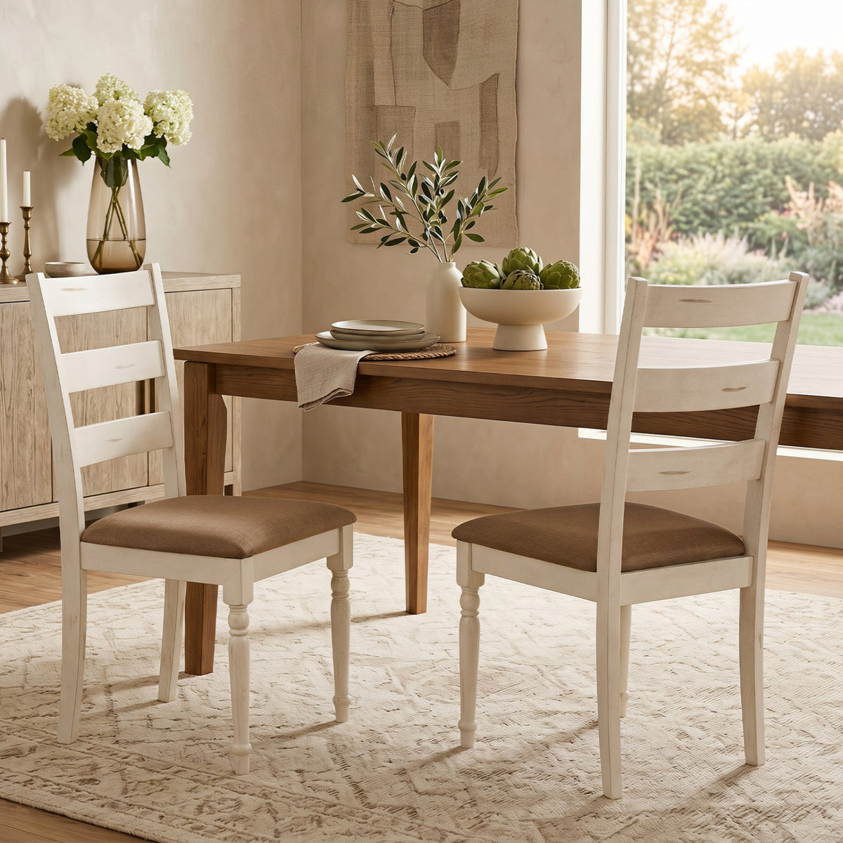 Dining Chairs Set of 2 with Padded Linen Seat 1