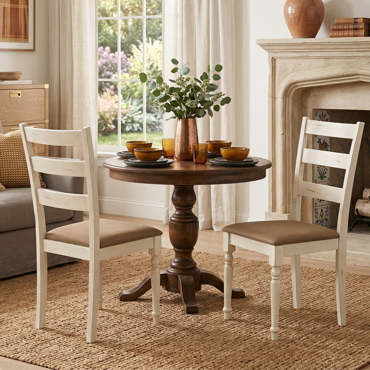Dining Chairs Set of 2 with Padded Linen Seat 2