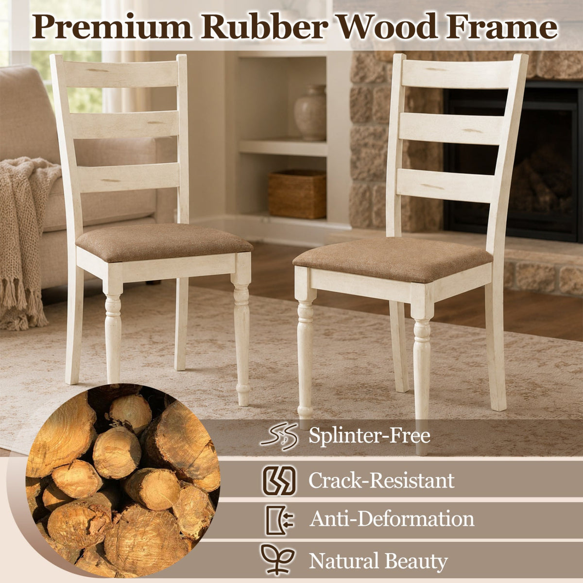 Dining Chairs Set of 2 with Padded Linen Seat 6