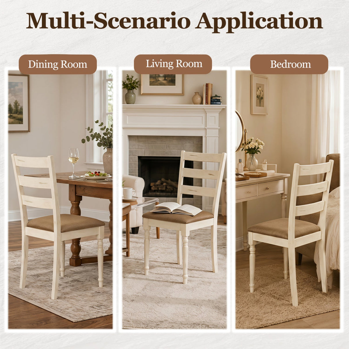 Dining Chairs Set of 2 with Padded Linen Seat 7