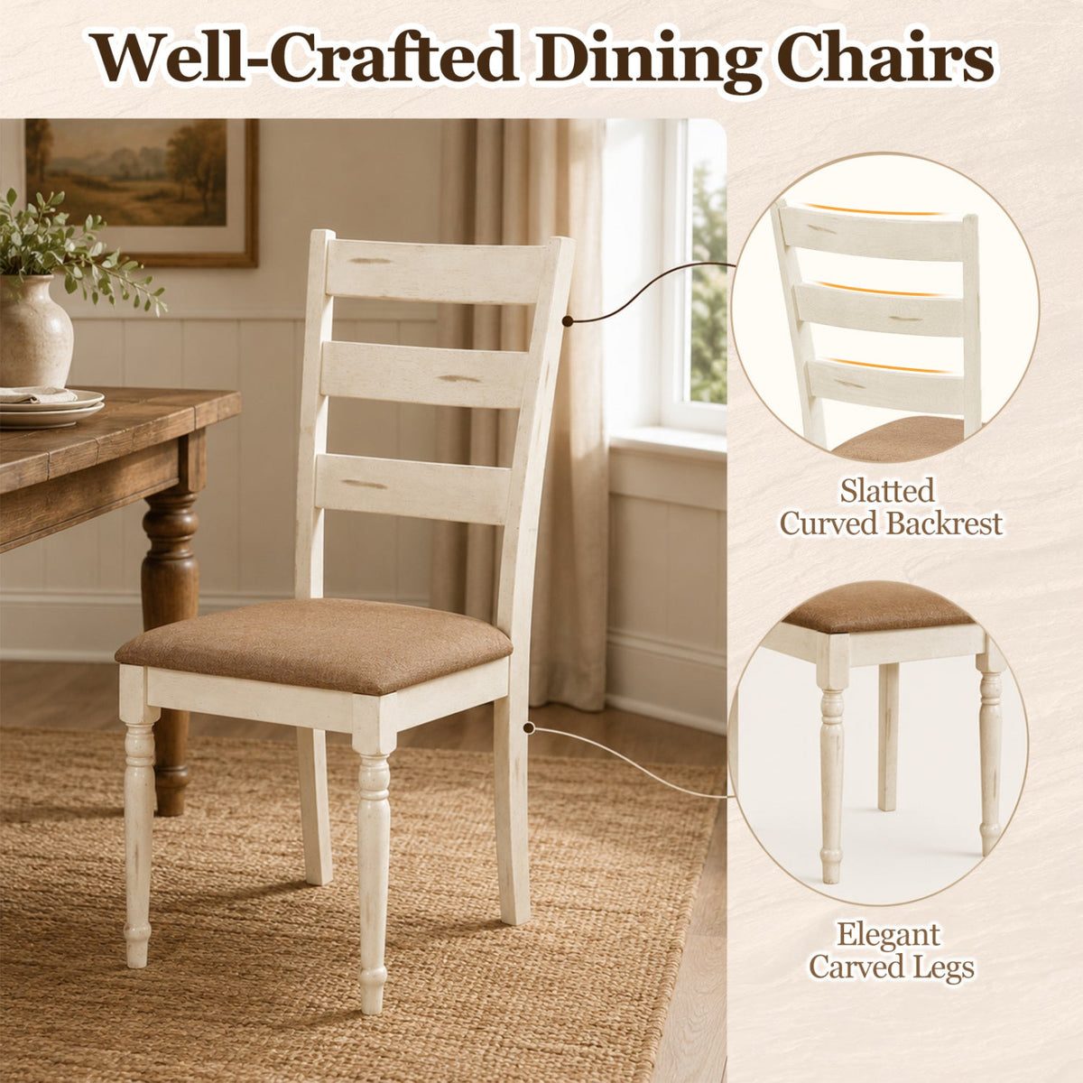Dining Chairs Set of 2 with Padded Linen Seat 8
