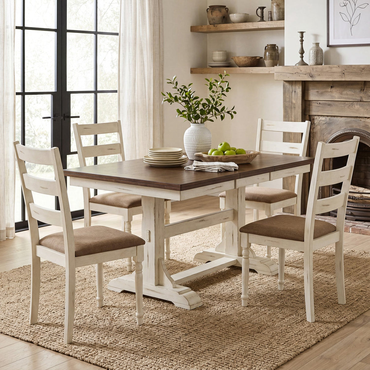 Dining Chairs Set of 4 with Padded Linen Seat & Slatted Back 2