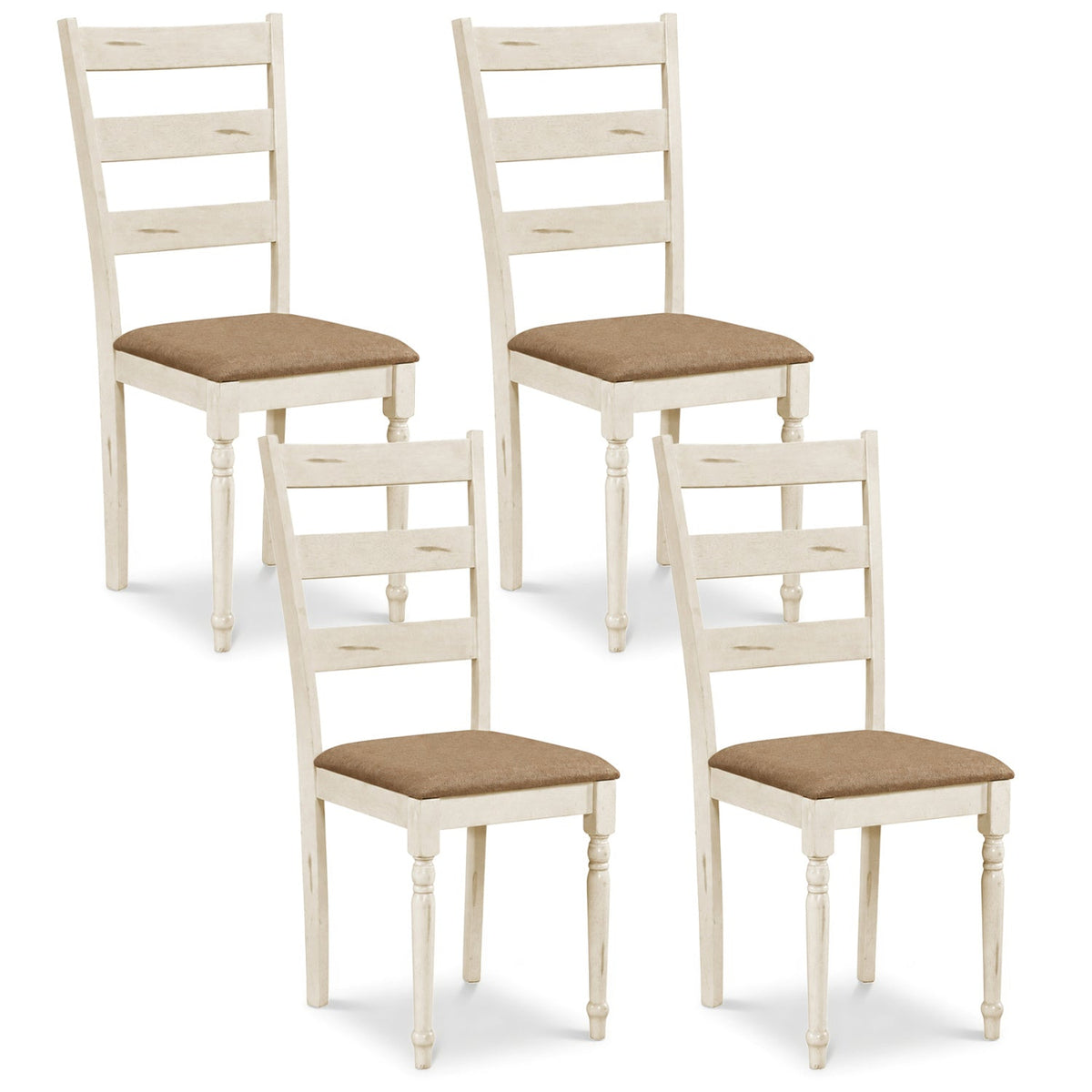 Dining Chairs Set of 4 with Padded Linen Seat & Slatted Back 3