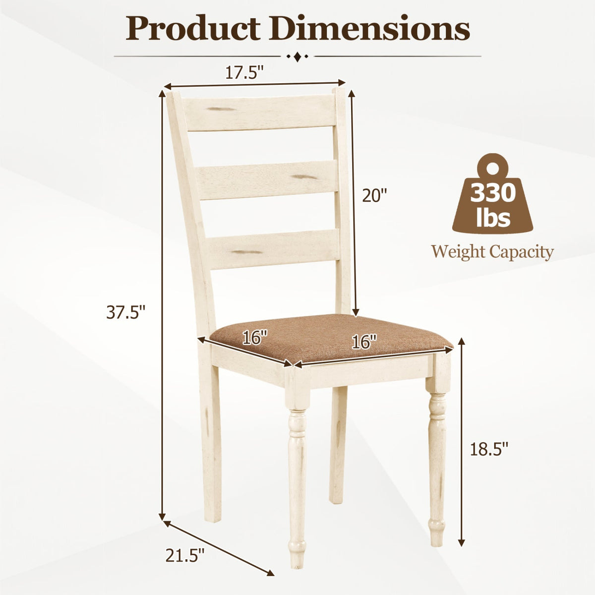 Dining Chairs Set of 4 with Padded Linen Seat & Slatted Back 4