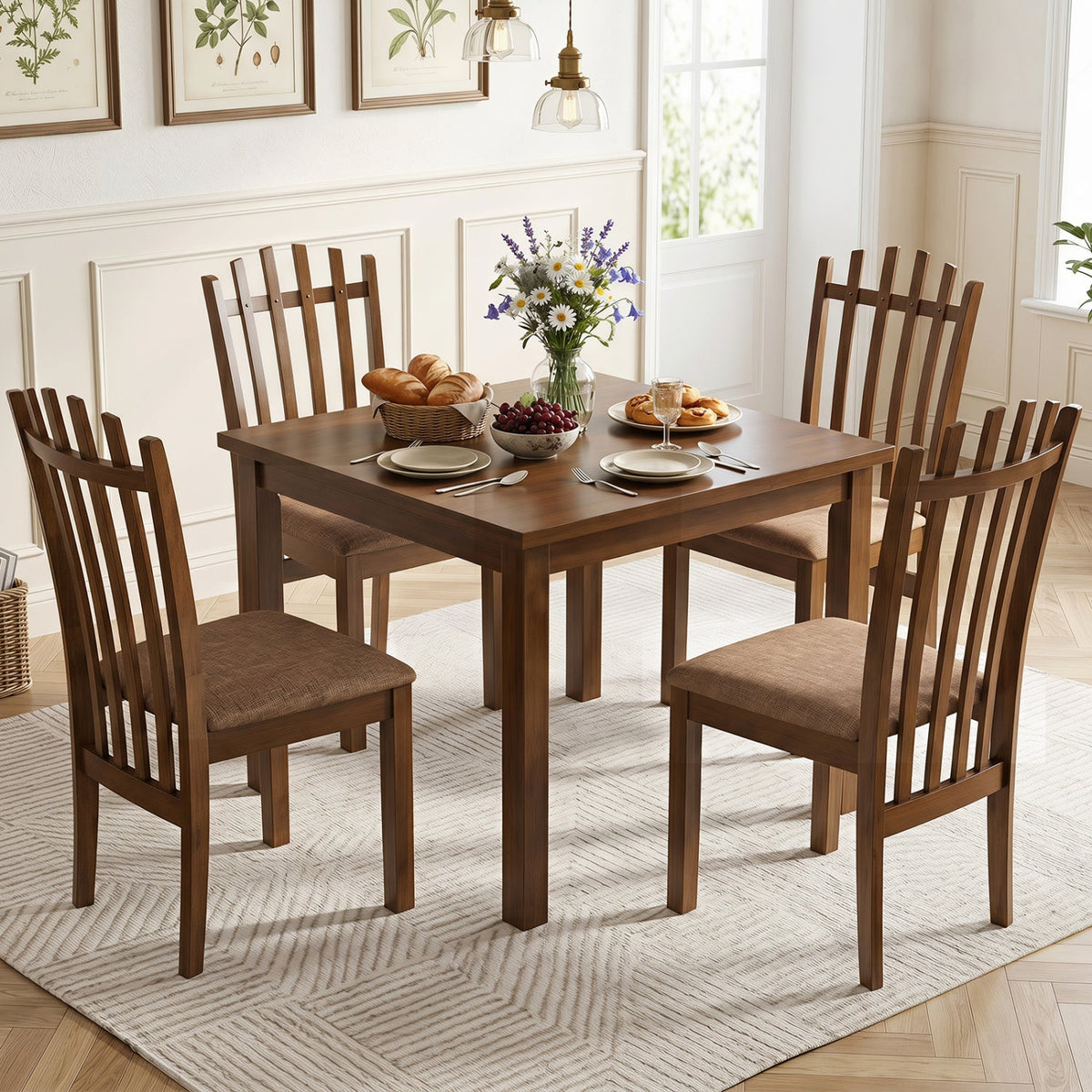 Rubber Wood Dining Chairs Set of 4 with Cushioned Seats 1