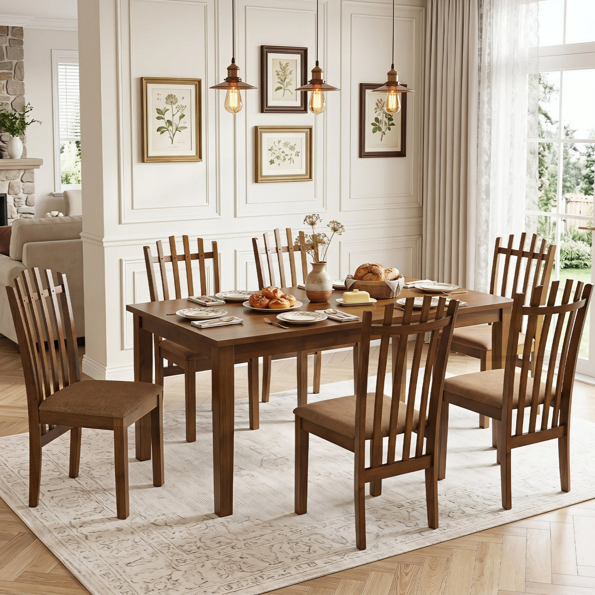 Rubber Wood Dining Chairs Set of 4 with Cushioned Seats 2