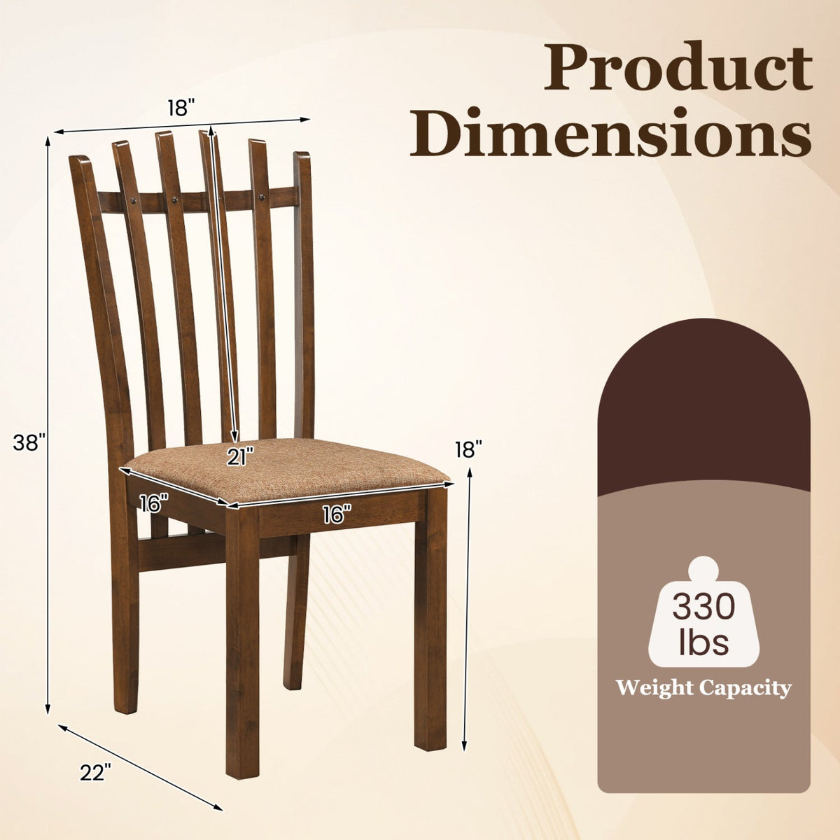 Rubber Wood Dining Chairs Set of 4 with Cushioned Seats 4